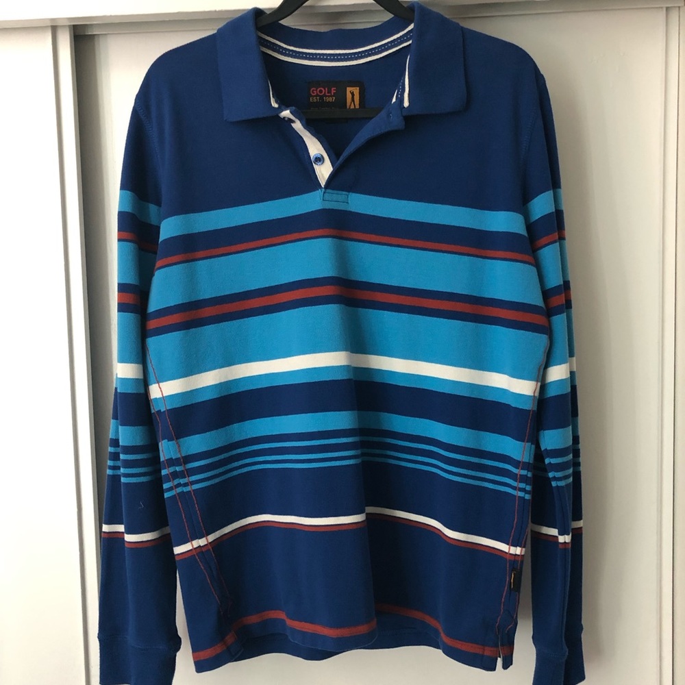 Golf Est 1987-striped long sleeve polo